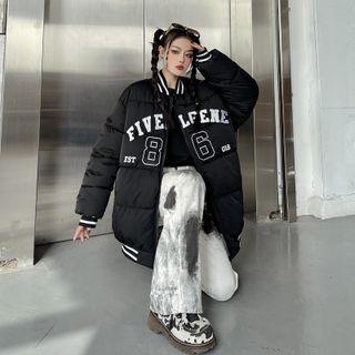 Lettering Padded Zip-up Baseball Jacket