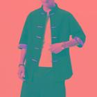 Elbow-sleeve Button-up Jacket