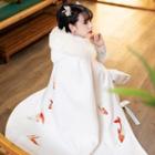 Fluffy Trim Embroidered Cape Off-white - One Size