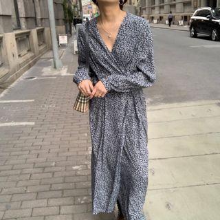 Floral Print Wrap-front Midi A-line Dress