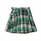 Bucked Plaid Pleated A-line Skirt