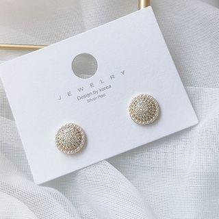 925 Sterling Silver Cz Faux Pearl Stud Earring 1 Pair - As Shown In Figure - One Size