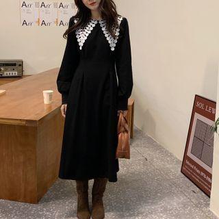 Long Sleeve Panel Dress Black - One Size