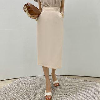 Pintuck-waist H-line Midi Skirt