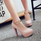 Block Heel Platform Strapped Pumps