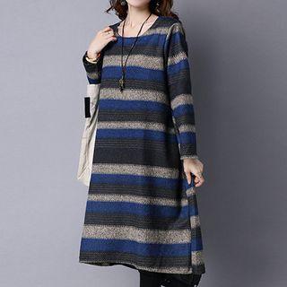 Long-sleeve Midi Striped T-shirt Dress