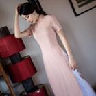 Short-sleeve Maxi Cheongsam / Wide Leg Pants