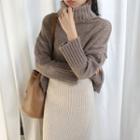 Turtle-neck Rib-trim Sweater