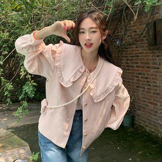 Ruffle Trim Blouse / Vest With Pouch