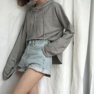 Drawstring Hooded Long-sleeve Pullover