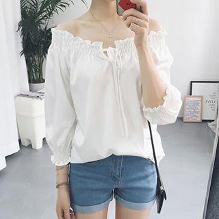 Frill Trim Off-shoulder Chiffon Blouse