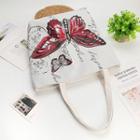 Butterfly Embroidered Tote Bag Red Butterfly - White - Xl