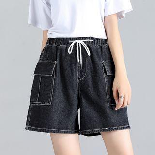 Drawstring Pocket Detail Denim Shorts