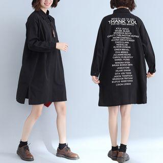 Lettering Long-sleeve Collared Dress