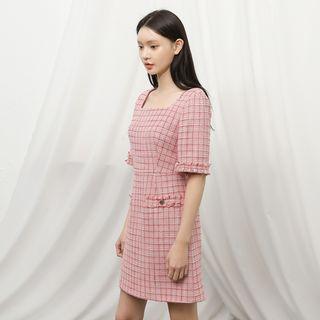 Square-neck Tweed Dress