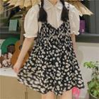 Short-sleeve Plain Blouse / Floral Jumper Dress