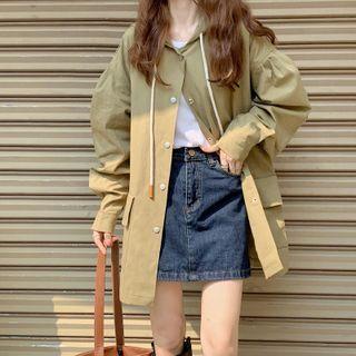 Loose-fit Hooded Coat Khaki - One Size