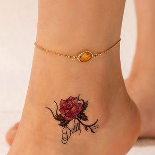 Rhinestone Chain Anklet 22211 - Gold - One Size