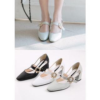 Cutout-side Buckled Mary Jane Pumps