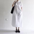 Elbow-sleeve Midi Shirt Dress White - One Size