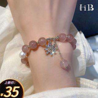Snowflake Rhinestone Bead Bracelet 1 Pc - Snowflake Rhinestone Bead Bracelet - Pink - One Size
