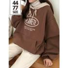 Contrast-hood Letter-printed Pullover