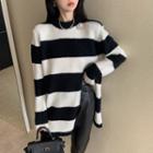 Striped Slit Sweater Stripes - Black & White - One Size