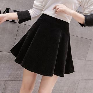 Plain Pleated High Waist Corduroy Mini A-line Skirt