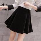 Plain Pleated High Waist Corduroy Mini A-line Skirt