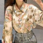 Long-sleeve Print Button-up Blouse