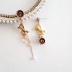 Non-matching Faux Pearl Alloy Bead Dangle Earring