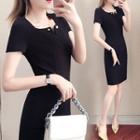 Short-sleeve Square-neck Mini Shift Dress