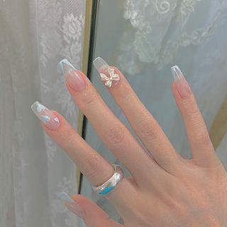 Bow Faux Nail Tips Z051 - Nude & Blue - One Size