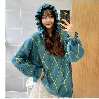 Argyle Hooded Sweater Green - One Size