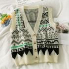 Printed Button-up Knit Vest Almond - One Size