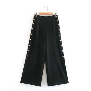 High-waist Button-side Wide-leg Pants
