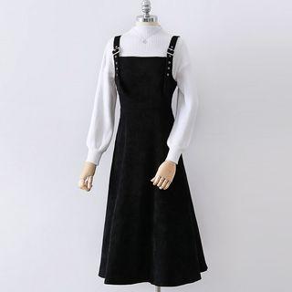 Set: Mock-neck Long-sleeve Knit Top + A-line Jumper Dress