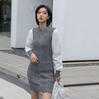 Mock Two-piece Cable Knit Mini Sheath Dress