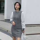 Mock Two-piece Cable Knit Mini Sheath Dress