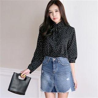 Tie-front Dotted Blouse