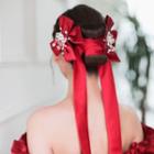 Bow Fabric Faux Crystal Wedding Headpiece Red - One Size
