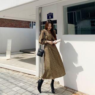 Frilled Chelsea-collar Maxi Floral Dress With Sash