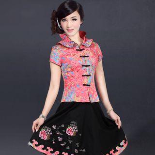 Short-sleeve Chinese Style Button Top / Set: Short-sleeve Chinese Style Button Top + Pants / Set: Short-sleeve Chinese Style Button Top + Skirt