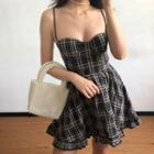Spaghetti Strap Plaid Ruffle Hem Mini A-line Dress