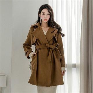 Wide-lapel Snap-button Wool Blend Coat