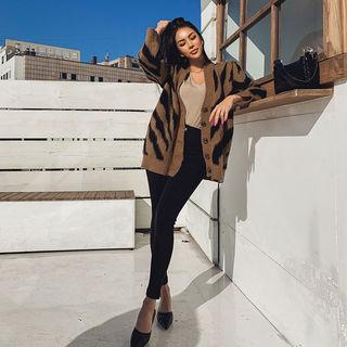 Zebra-printed Fluffy Loose-fit Cardigan