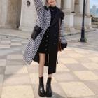 Double Breasted Houndstooth Asymmetrical Coat