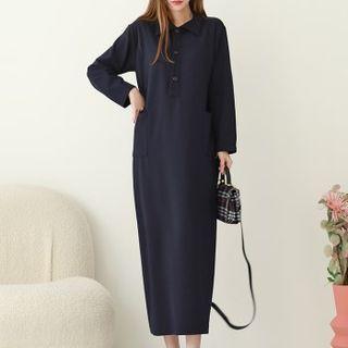 Dual-pocket Long Polo Shirtdress