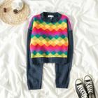 Color-block Loose-fit Sweater As Shown In Figure - One Size