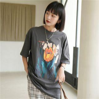 Crewneck Printed Oversize Top Gray - One Size